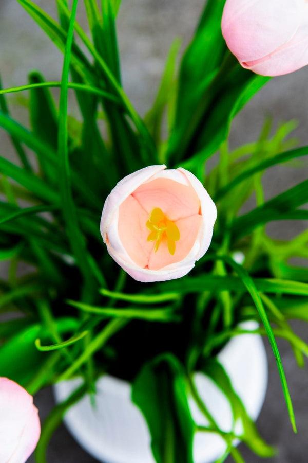 Carraig Donn Soft Pink Tulip Arrangement In Pottery Vase