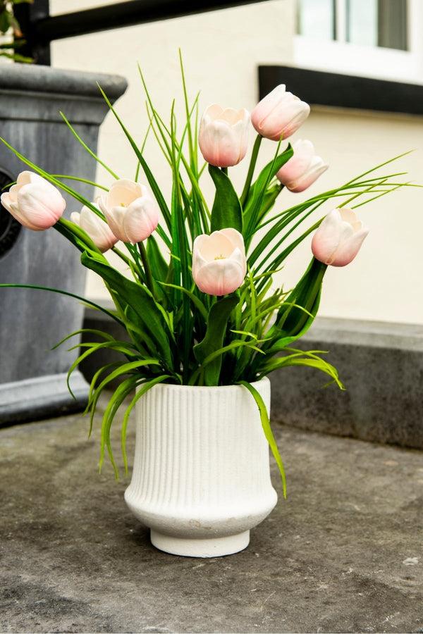carraig donn Soft Pink Tulip Arrangement in Pottery Vase