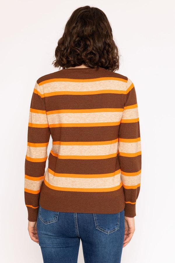 Carraig Donn Soft Touch Stripe Knit Jumper In Brown
