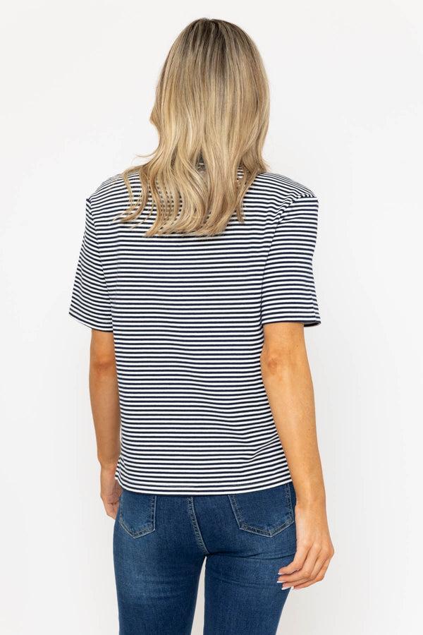 Carraig Donn Soft Touch Striped T-Shirt With Contrast Blue Neckline