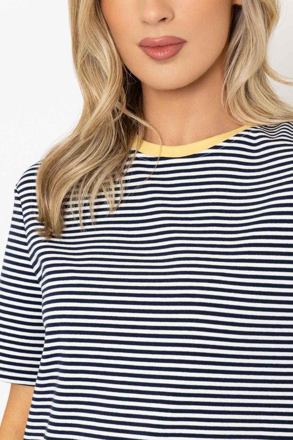 Carraig Donn Soft Touch Striped T-Shirt With Contrast Yellow Neckline