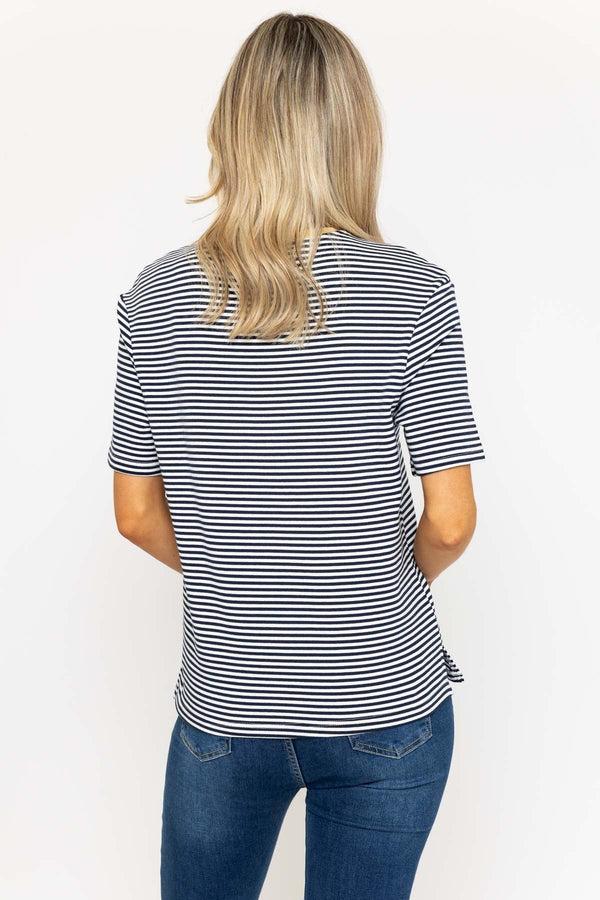 Carraig Donn Soft Touch Striped T-Shirt With Contrast Yellow Neckline