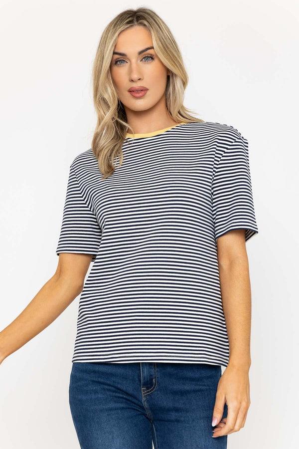 carraig donn Soft Touch Striped T-Shirt with Contrast Yellow Neckline