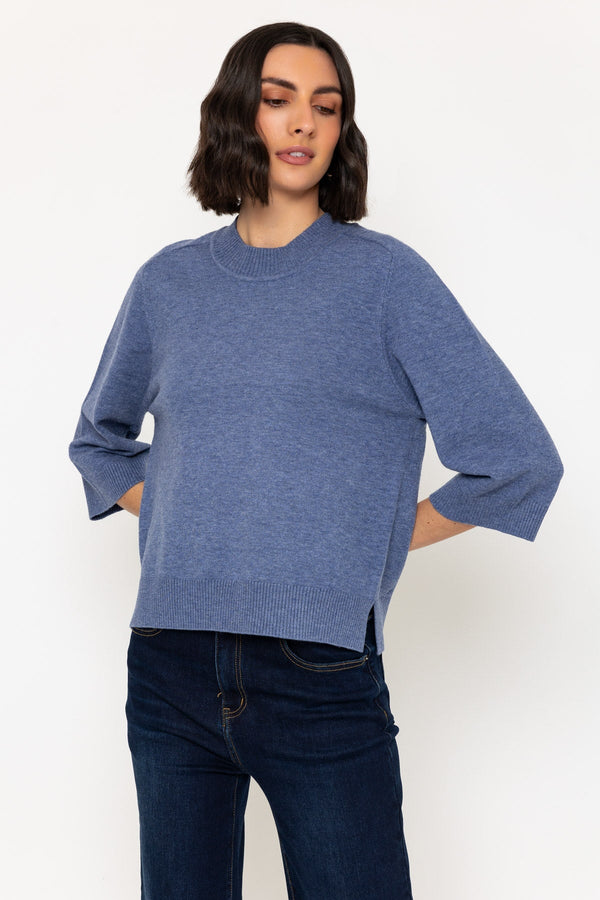 Carraig Donn Soft Touch Wide Sleeve Top In Blue Denim