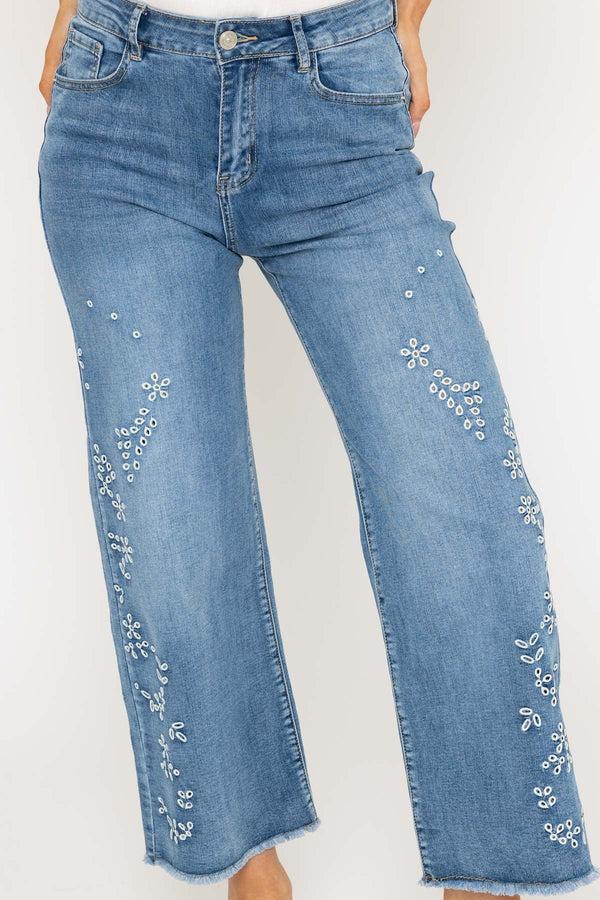 Carraig Donn Straight Leg Jeans With Floral Embroidery