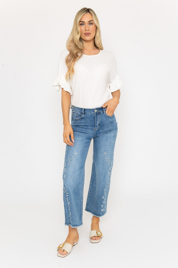 carraig donn Straight Leg Jeans with Floral Embroidery
