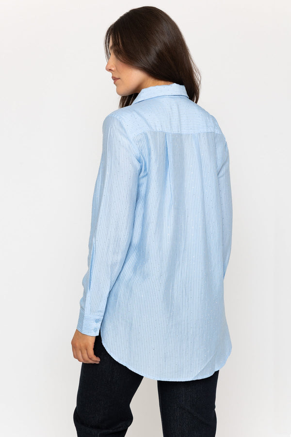 Carraig Donn Striped Blue Shirt With Rhinestone Studs
