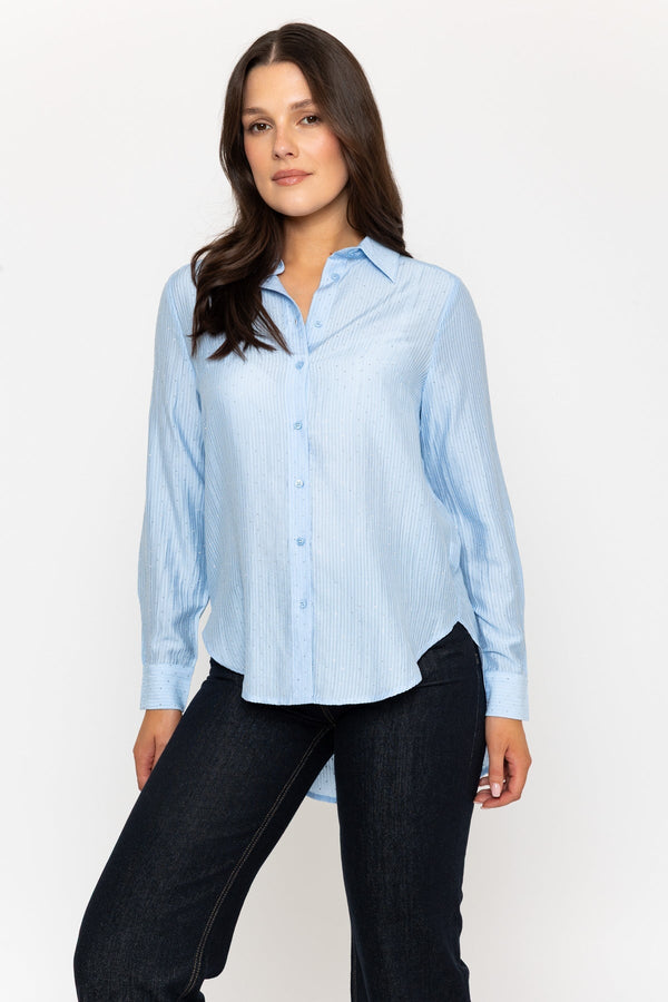 carraig donn Striped Blue Shirt with Rhinestone Studs