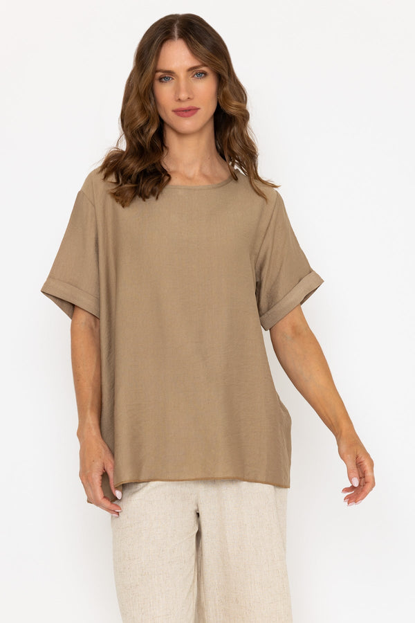 carraig donn Taupe Linen-Like Top with Back Buttons