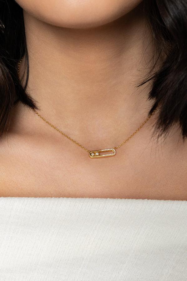 Carraig Donn The Pink Box Gold Diamond Bar Necklace