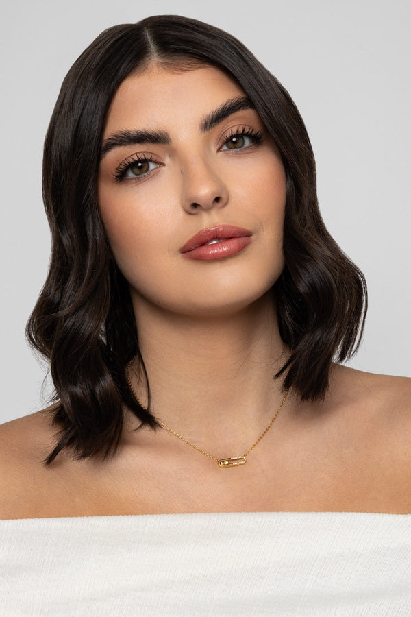 carraig donn The Pink Box Gold Diamond Bar Necklace