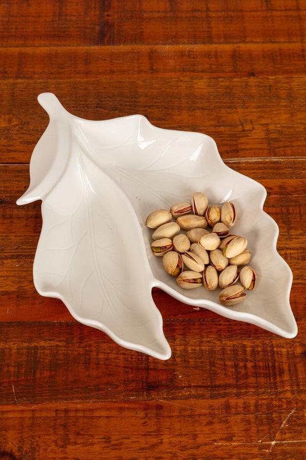 carraig donn White Ceramic Double Leaf Shape Serving Platter