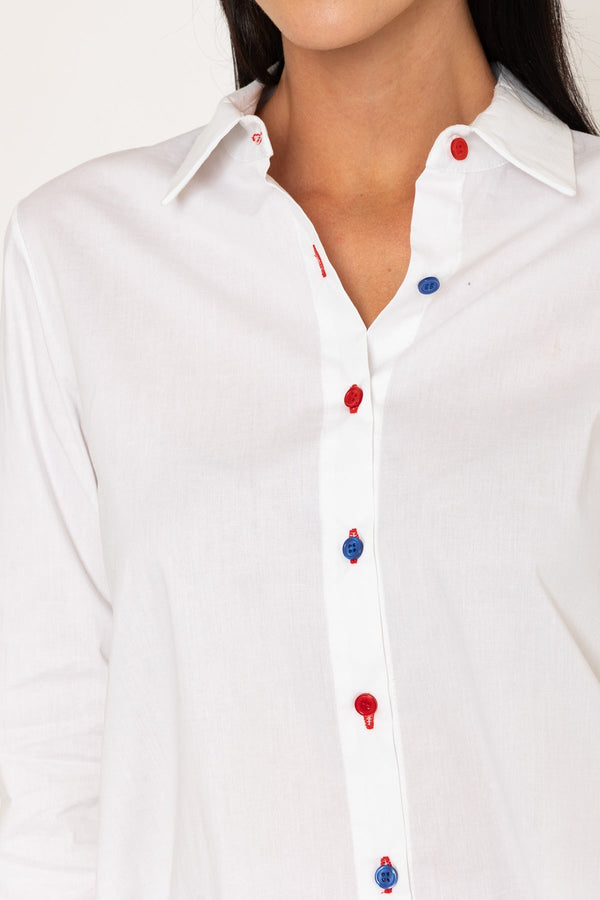 Carraig Donn White Contrast Button Long Sleeve Shirt