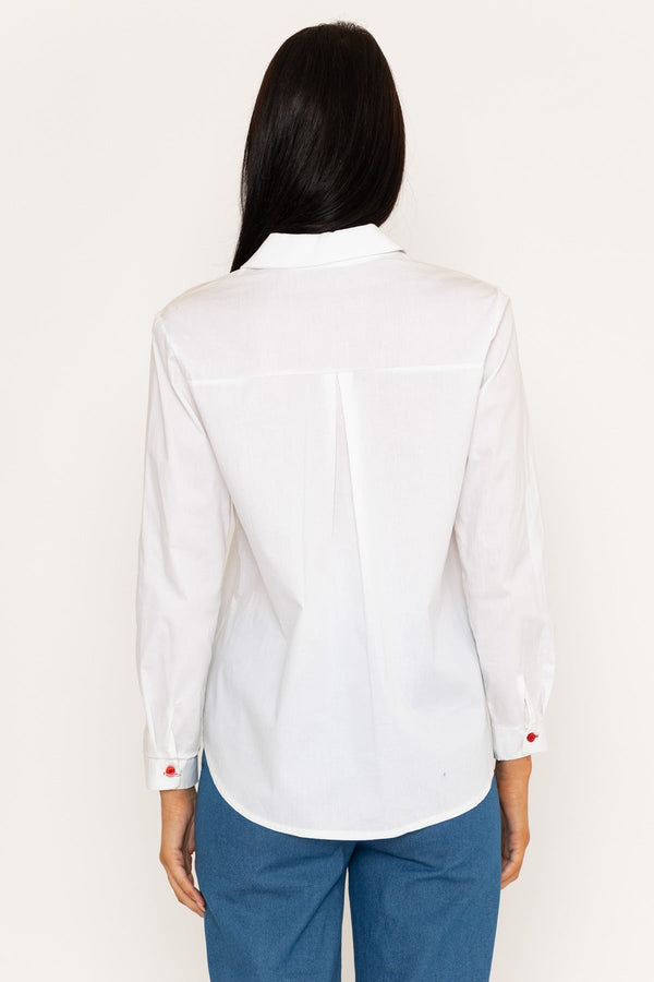 Carraig Donn White Contrast Button Long Sleeve Shirt