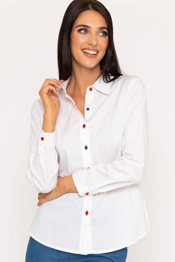 carraig donn White Contrast Button Long Sleeve Shirt