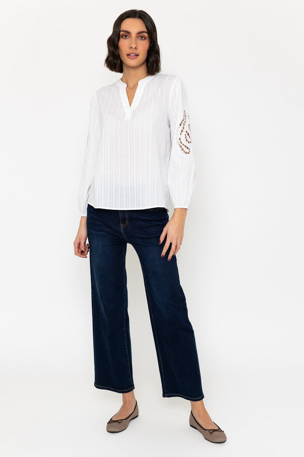 carraig donn White Embroidered Long Sleeve Cotton Top