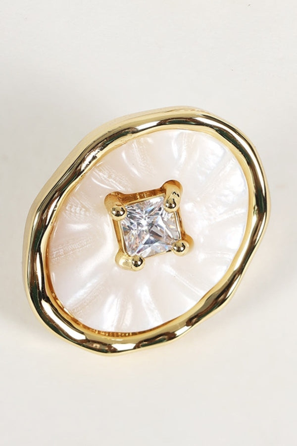 Carraig Donn White Shell & Diamante Gold Stud Earrings