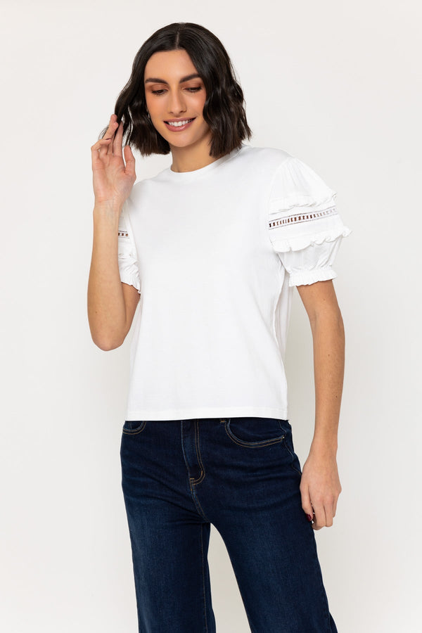 Carraig Donn White Short Sleeve T-Shirt With Sleeve Detail