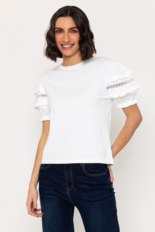 carraig donn White Short Sleeve T-Shirt with Sleeve Detail