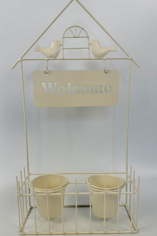 Carraig Donn White Welcome Sign Planter With Double Pot Holder