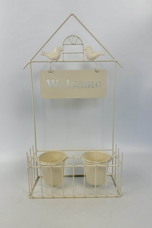 carraig donn White Welcome Sign Planter with Double Pot Holder