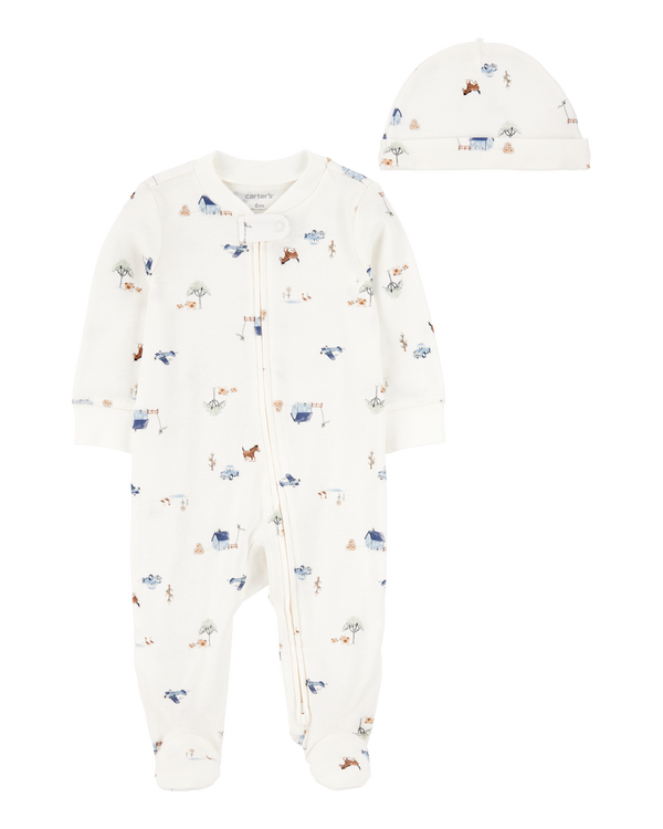 carter's Baby 2-Piece 2-Way Zip Sleep & Play & Cap Set - Ivory/Blue