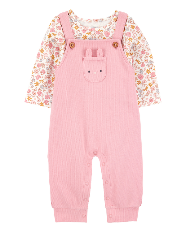 carter's Baby 2-Piece Floral Bunny Long-Sleeve Tee & Coverall Set - Pink