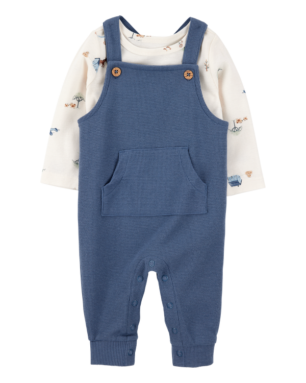carter's Baby 2-Piece Long-Sleeve Tee & Waffle Knit Coverall Set - Blue/White