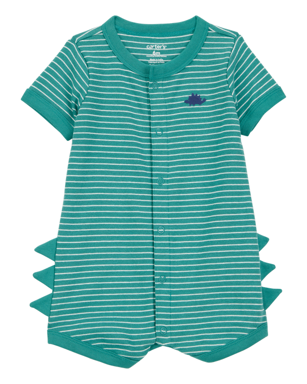 carter's Baby Boy Dinosaur Striped Cotton Short-Sleeve Romper - Green