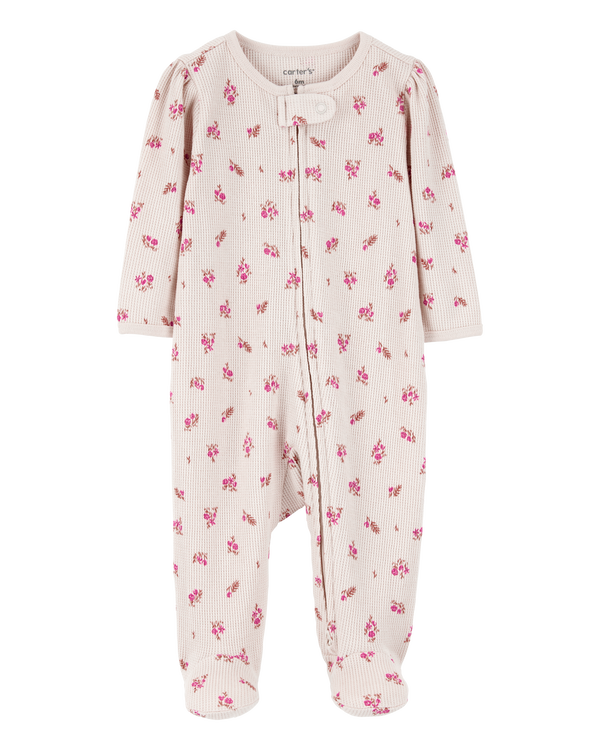 carter's Baby Floral 2-Way Zip Waffle Knit Sleep & Play Pajamas - Khaki
