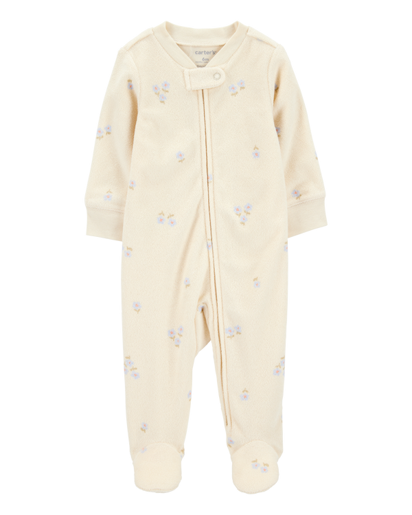 carter's Baby Floral Print 2-Way Zip Terry Sleep & Play Pajamas - Ivory
