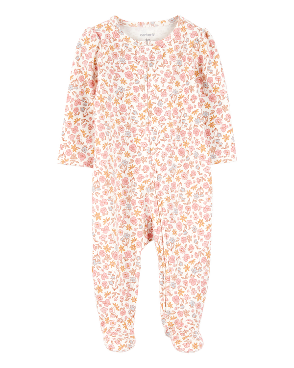 carter's Baby Girl Floral 2-Way Zip Cotton Sleep & Play Pajamas - Pink