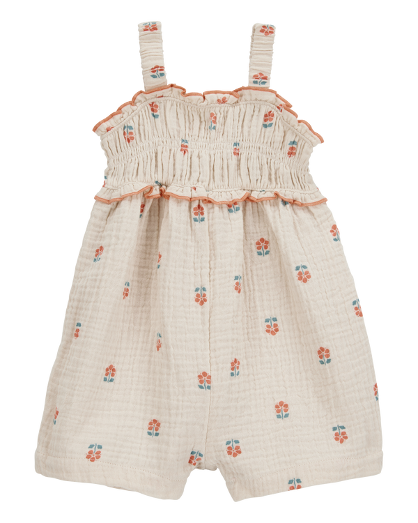 carter's Baby Smocked Floral Print Sleeveless Romper - Cream