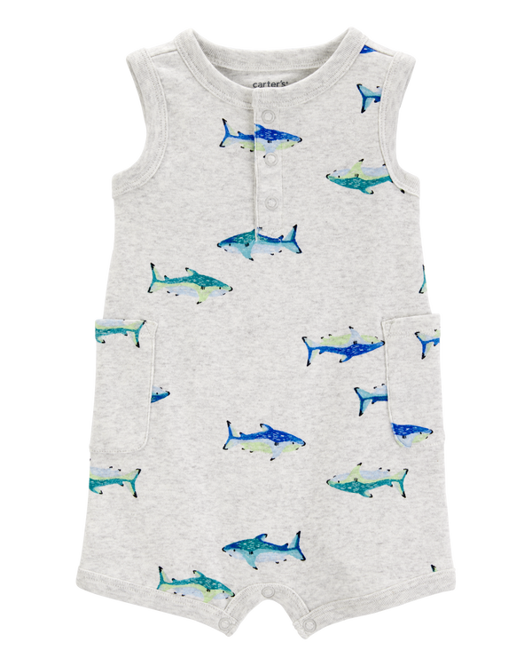 carter's Baby Boy Fish Cotton Blend Romper - Grey