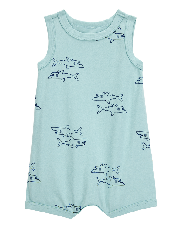 carter's Baby Boy Shark Print Cotton Romper - Blue