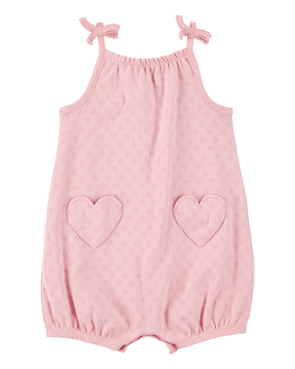 carter's Baby Heart Pockets Cotton Romper - Pink