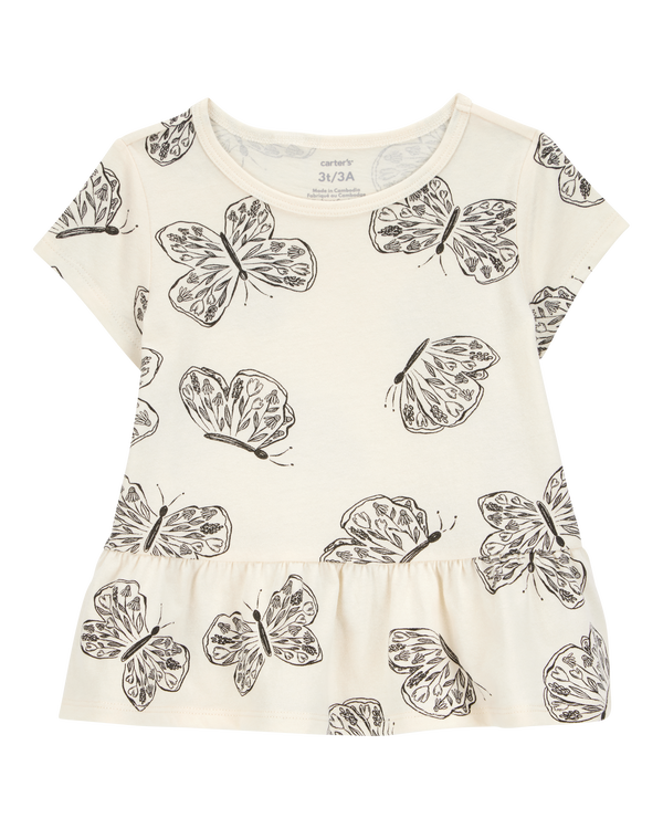 carter's Butterfly Short-Sleeve Peplum Tee - Cream