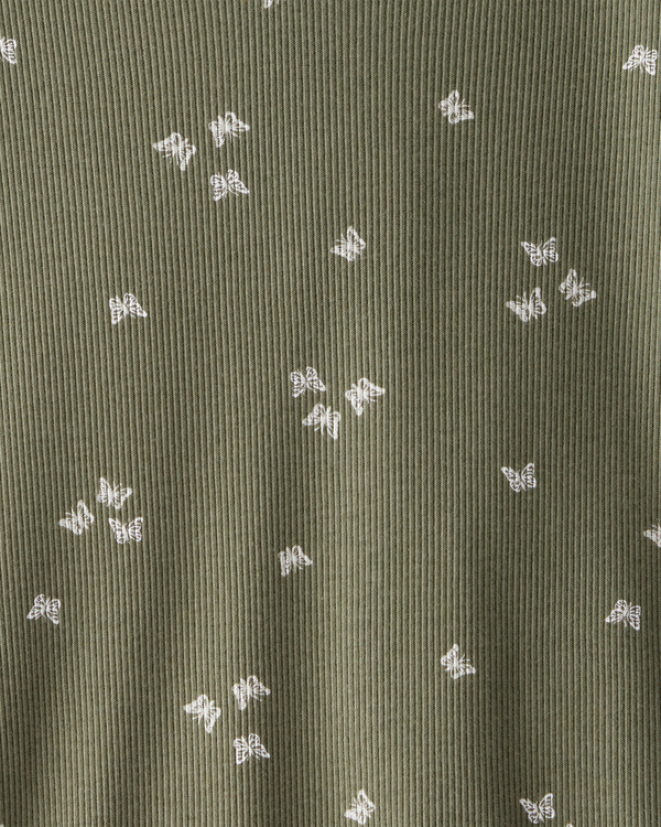 Carter's Girls Butterfly Print Ribbed Short-Sleeve Shirt - Olive
