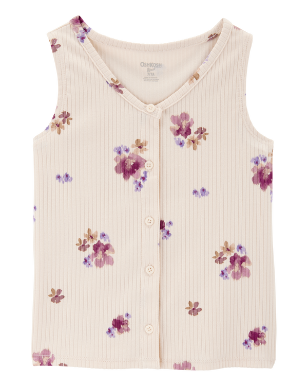 carter's Kid Floral Print Button-Down Ribbed Tank - Ivory
