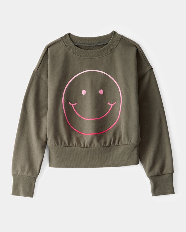 carter's Kid Oversized Smiley Face Graphic Sweatshirt - Olive