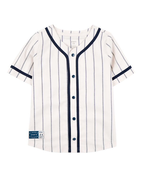 carter's Kid Striped Baseball Button-Down Shirt - White
