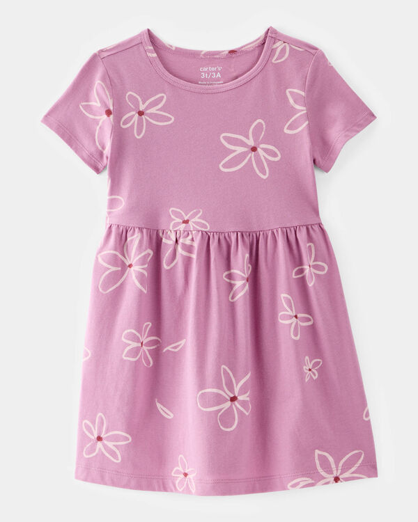 carter's Toddler Girl Flower Print Short-Sleeve Knit Dress - Pink
