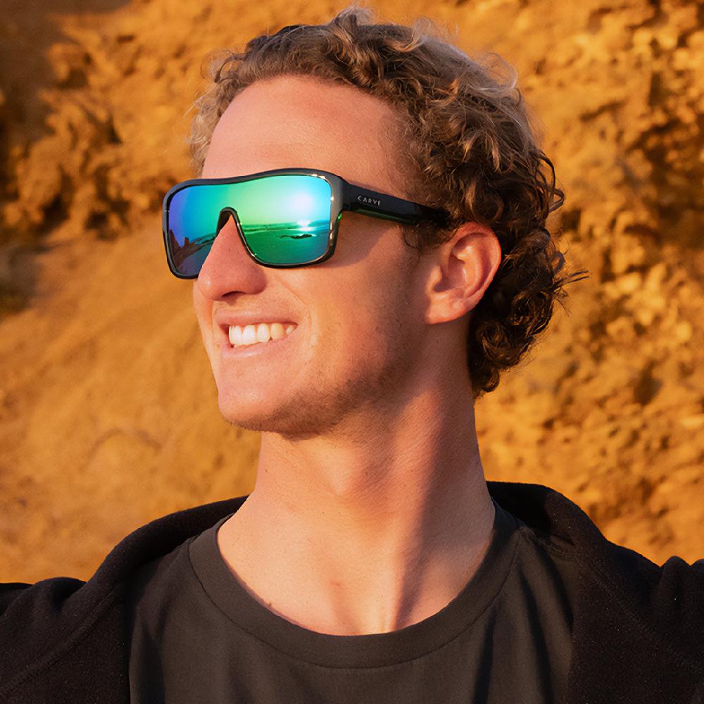 Carve Anchor Beard Gloss Black Outer Frame With Green Crystal Inner Trims Green Iridium Lens