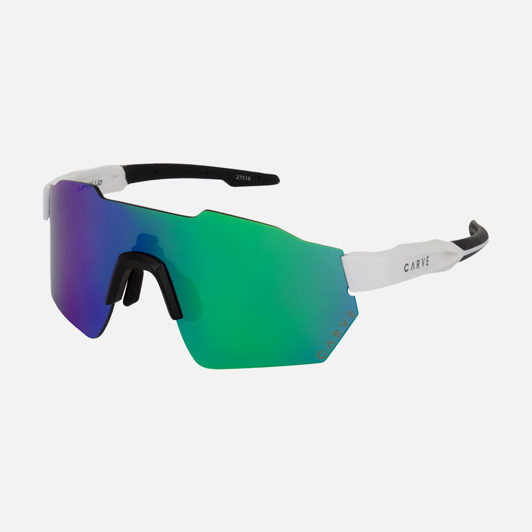 Carve Level Up Matt White Green Frame Blue Internal Lens With Green Iridium Outer Lens Coating