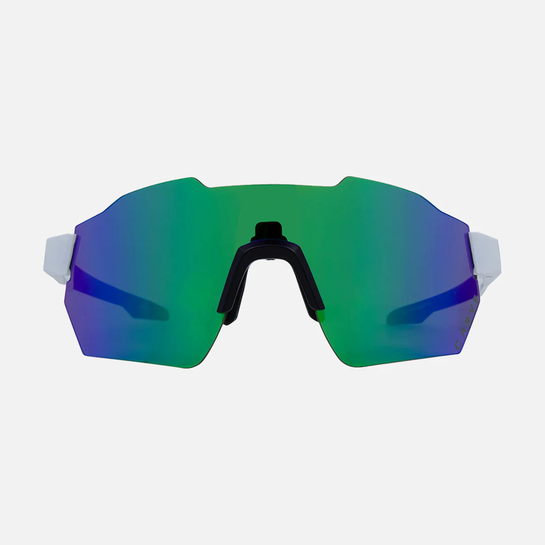 carve Level Up Matt White Green Frame Blue Internal Lens with Green Iridium Outer Lens Coating