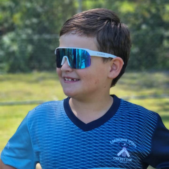 Carve Velocity Junior Gloss White Frame Grey Blue Iridium Lens