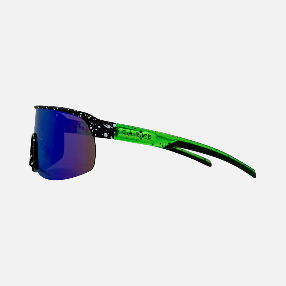 Carve Velocity Matt Black And Crystal Green Frame With Paint Spatter Detail Grey Lens With Green Iridium