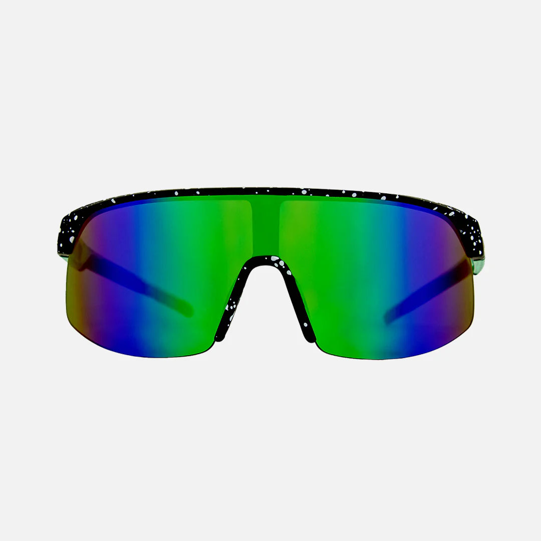 carve Velocity Matt Black and Crystal Green Frame with Paint spatter detail Grey Lens with Green Iridium