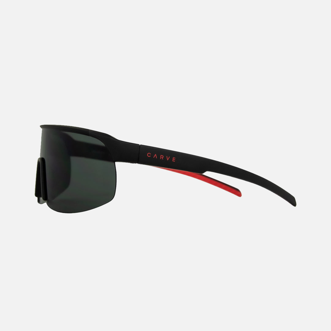 Carve Velocity Matt Black Frame With Red Inner Temple Trims Grey Lens