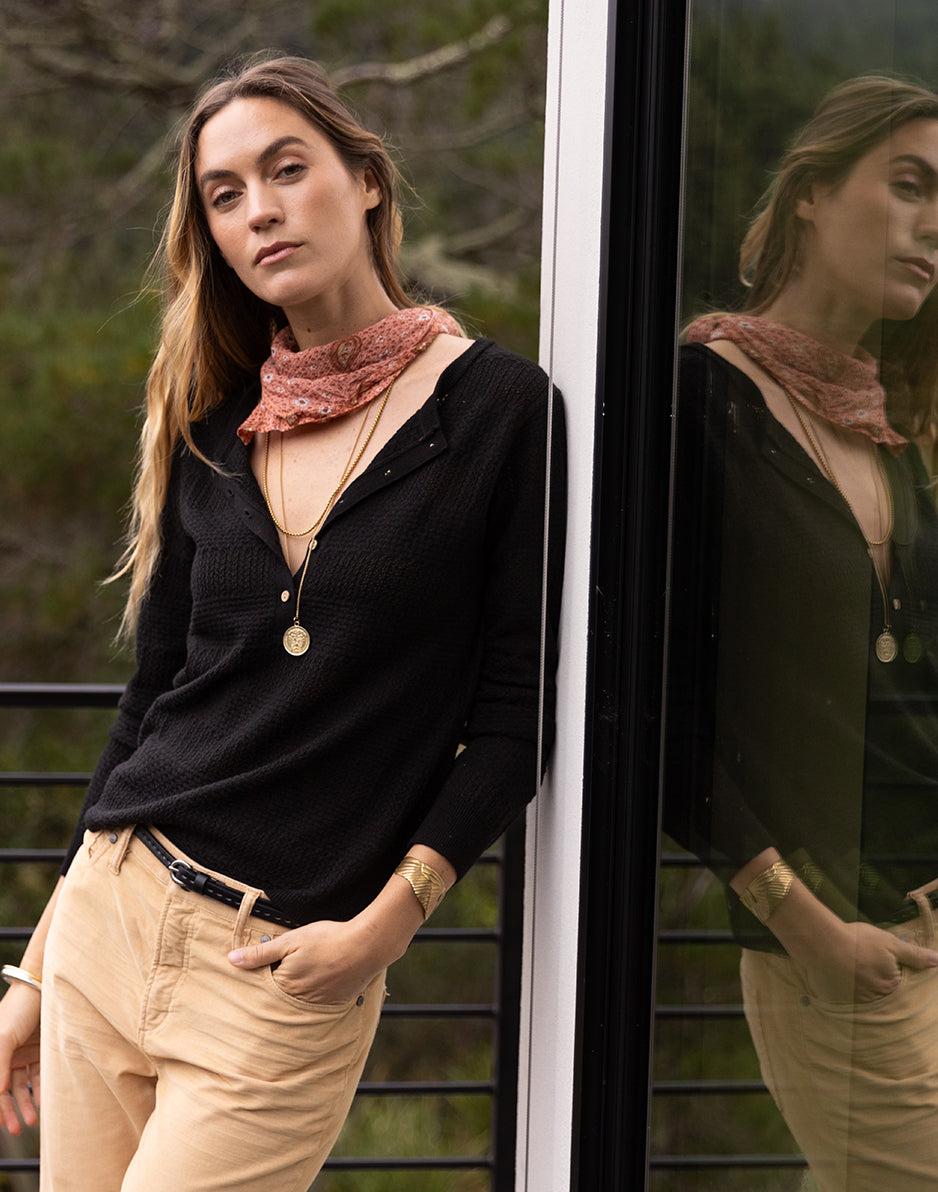 carve designs Amara Pointelle Sweater: Black